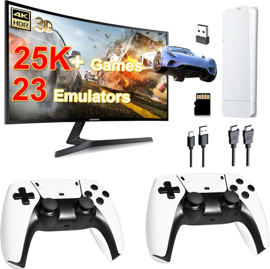 iPalamila Games Console, Game Stick 4k Hdmi Output, 25,000+ Built-In Retro Games, 23 Emulators, 2.4ghz Wireless Controller, Plug And Play Retro Games Console For Tv With 64g Tf Card (White)